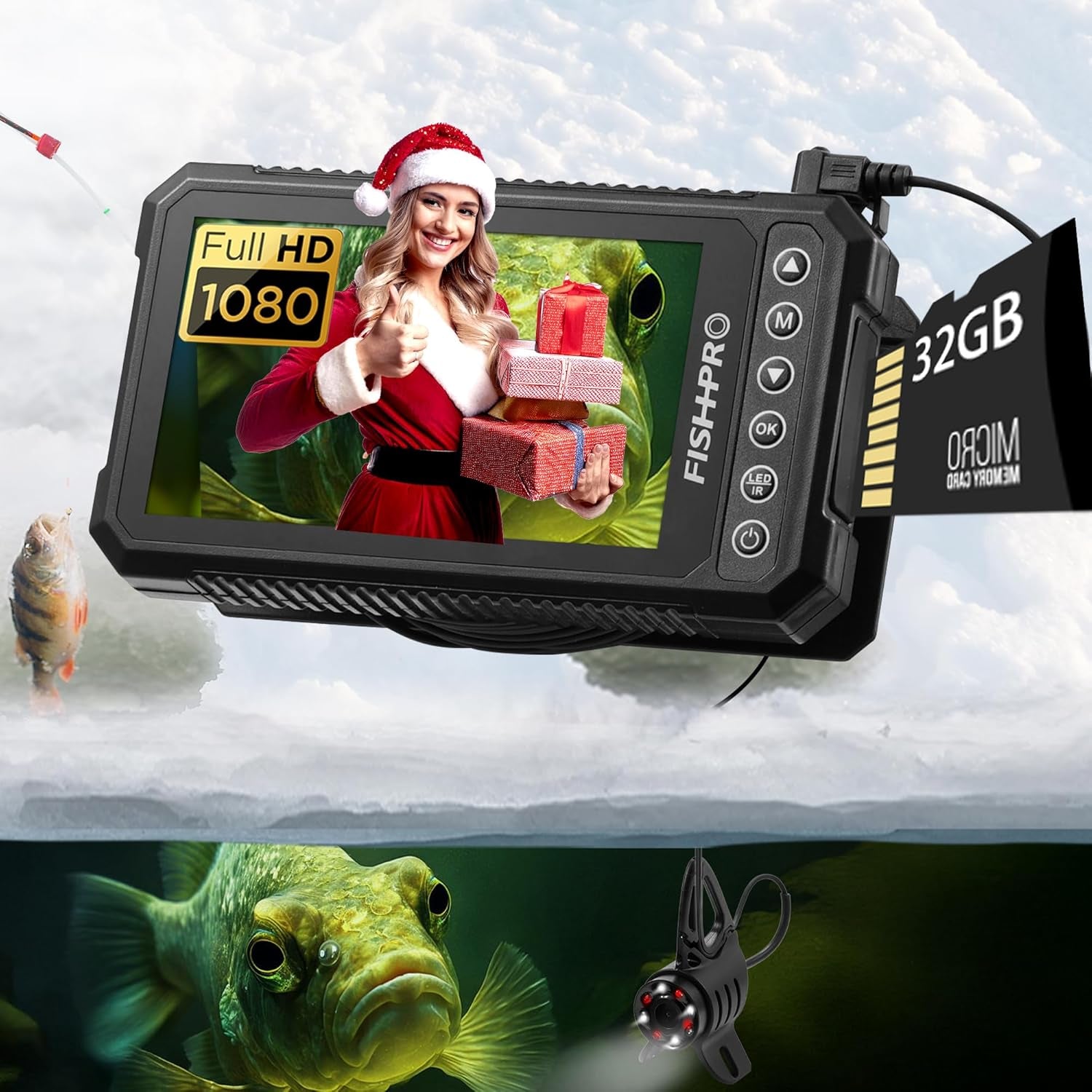 [Fishpro® 2026 Upgrade] 4.5'' True HD 1080P Underwater Fishing Camera (Plug & Play) - Ice Fishing Camera Underwater W/ 5,000Mah, USB-C, IR+LED, Fish Finder for Ice/Lake/Kayak, 20M/66Ft